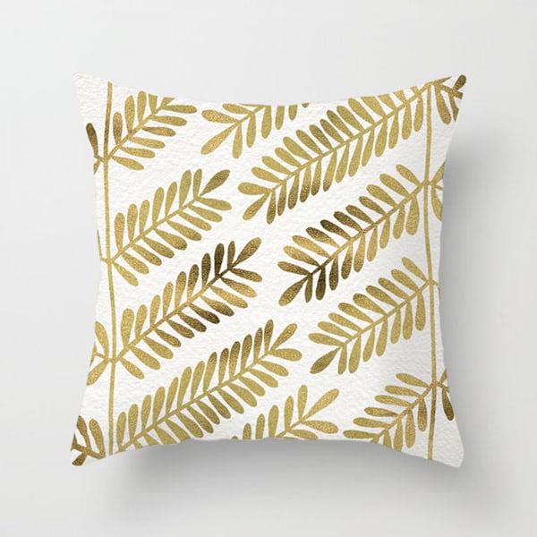 Kasta kuddfodral i guldtryck Geometriskt tryck Blad  Kuddfodral Mjuka fyrkantiga dekorativa kuddfodral för soffa Säng Sovrum Bil (Geometri 15)