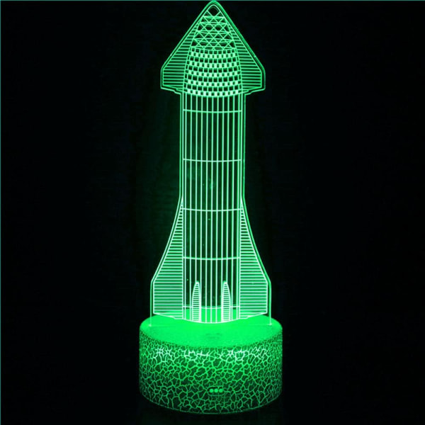 WJ 3D Raket Nattlampa Bordsskiva Optisk Illusion Lampor 7 Färgförändrande Ljus LED Bordslampa Jul Hem Kärlek Födelsedag Barn Barn Dekor Leksak Present