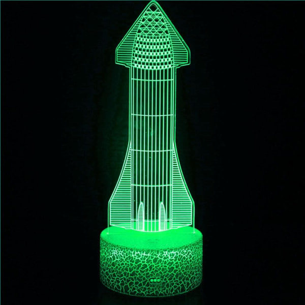 WJ 3D Rocket Night Light Bord Skrivbord Optisk Illusion Lampor 7 färgskiftande lampor LED Bordslampa Xmas Hem Kärlek Födelsedag Barn Barn Dekor Leksak Present