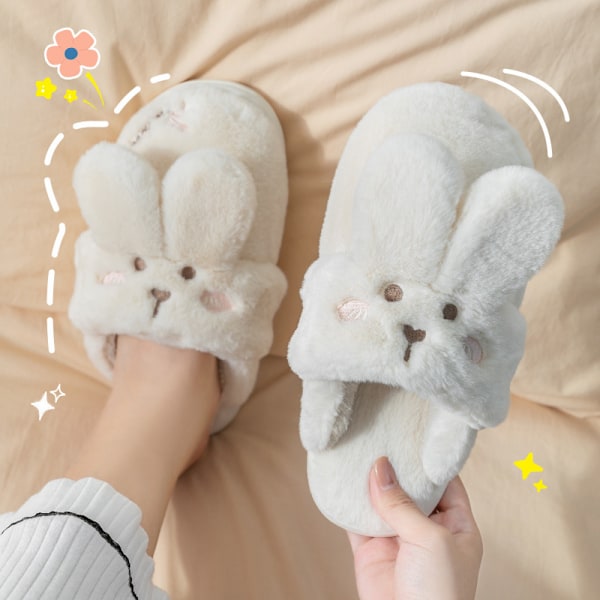 Kvinnor Söt plysch djurtofflor Bunny Rabbit Skor Inomhus Hem Sovrum(8,5-9)