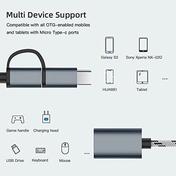 JAHH USB Hub 2-i-1 USB 3.0 OTG Adapter Kabel Typ-C Micro USB till USB 3.0 Interface Mobiltelefon Converter Laddningskabel (Färg: Grå)