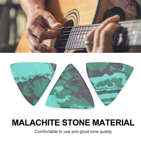 3 st Malakit Sten Plectrum för Akustisk Elgitarr Ukulele Tillbehör