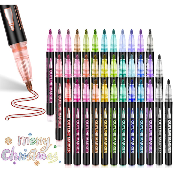 Farvelægning Lightstick Graffiti Tusser, Dobbelte Linje Overstregningstusser, Shimmer Outline Markører - Selv-Outline Metallisk 24 colors