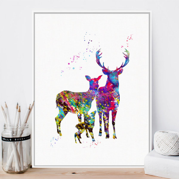 Vattenfärg älg väggkonst canvas tryck affisch, enkel mode vattenfärg konst ritning dekor (Set om 3 oramade, 16''x24'')