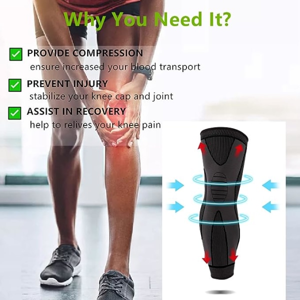 Benkompressionsärmar Hela ben 2-pack Långa knäskydd för män Knäskydd för kvinnor för löpning etc. Lindring av ledvärk