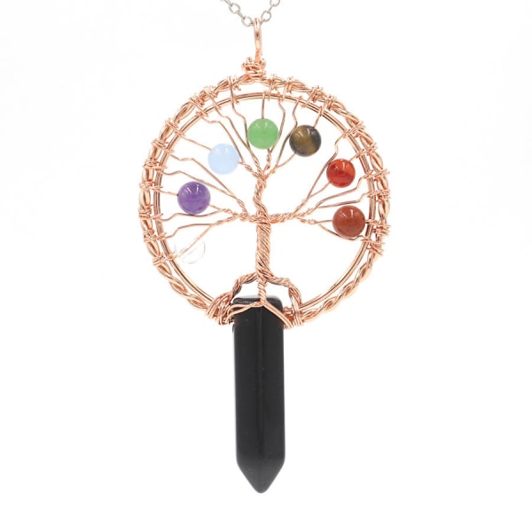 Trädets Liv Hänge Trädets Liv Bergkristall Hänge Halsband Chakra Ädelsten Koppartråd Wrap Hänge（Obsidian）