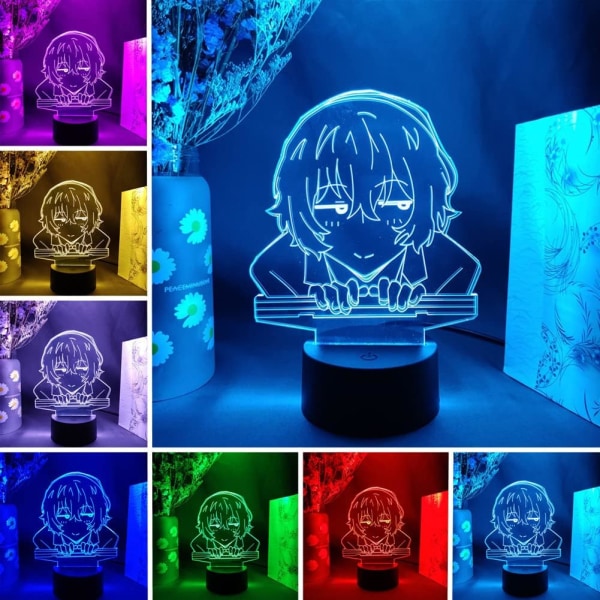 WJ Anime Lampa Bungo Stray Dogs Osamu Dazai Figur 3D Nattlampa för barn Touch / Remote RGB 16 Färgförändringar Rumsinredning Nakahara Chuya