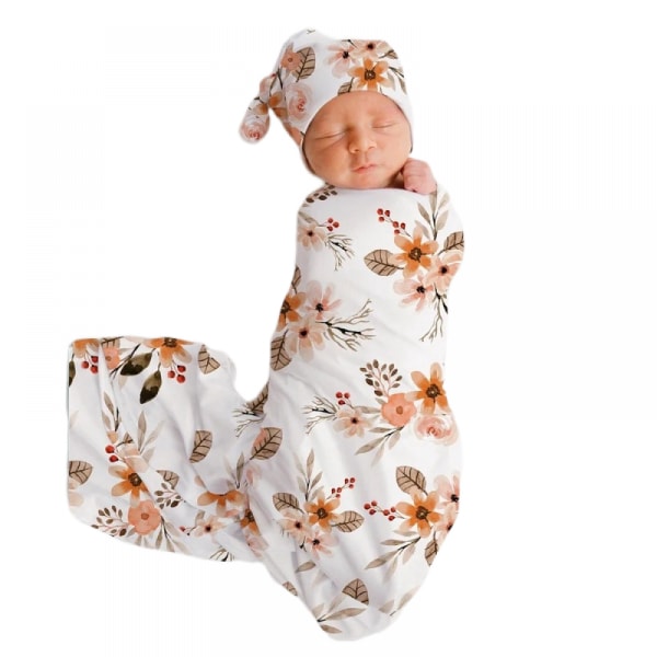 Nyfödd swaddle Set med matchande hatt och pannband rosett, Muslin baby swaddle filtar för pojkar och flickor