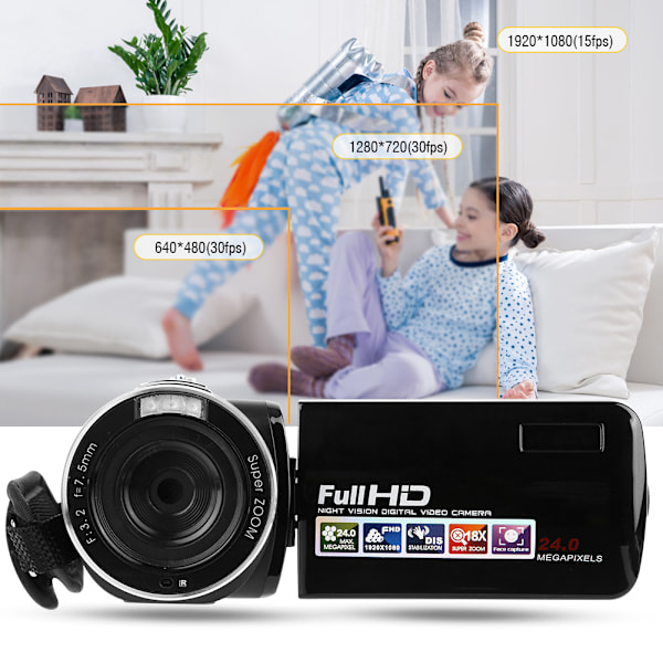 Högdefinitions infraröd digital video 24 miljoner P 18 gånger zoom 3-tums LCD-skärm Maximalt stöd 32 GB minneskort med funktion fjärrkontroll
