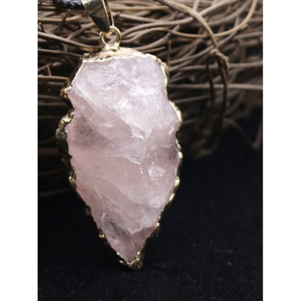 Naturlig kristall ädelsten Rock Healing kristall pilform hängande halsband (rosa kristall)