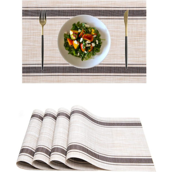 Underlägg, Plastvinyl Tvättad Värmebeständig Hållbar PVC Halksäker Vävd för Kök Matbord (Set om 4, Kaffe Beige) Coffee Beige Set of 4
