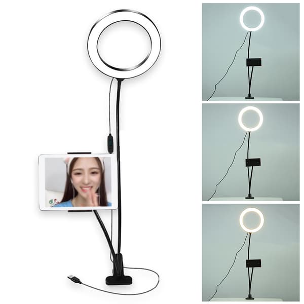 Universal justerbar Selfie Ring Light Fyldlys med støttebeslag Telefonclips til liveudsendelse