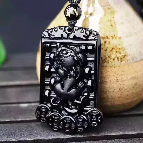 Pixiu Pi Yao Amulet Obsidian Pendant Halskjede