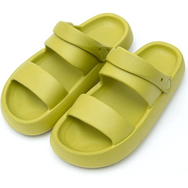 Pudeslippers til kvinder og mænd, Cloud Slippers, skridsikre, hurtigtørrende badeværelses- og brusebadsslippers, åbne tå, bløde, tykke slippers (grønne)