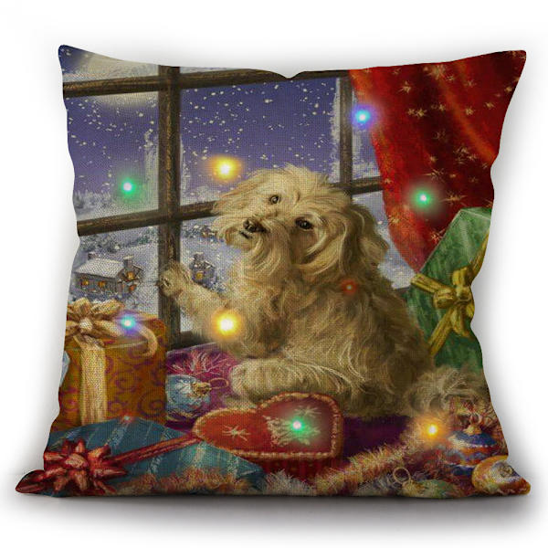 LED-färgbelysning örngott 4 stycken, husdjursmönster örngott, jul linne soffa säng kastkuddeöverdrag dekoration (18\" x 18\")---4412