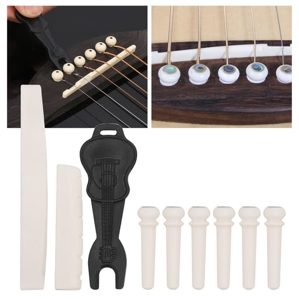 Folk Guitar Bridge Pin Kit Bone Saddle Nut Nail Puller Musikinstrument Tilbehør