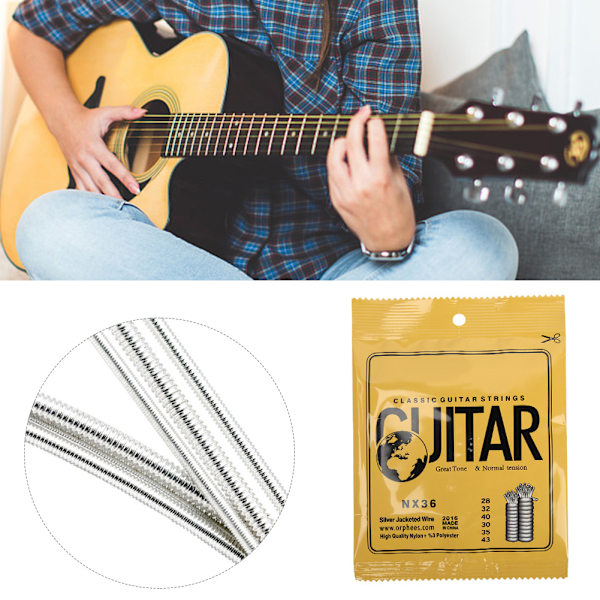 6 stk./sæt nylon holdbare klassiske elektriske guitarstrenge NX-serie (NX36)