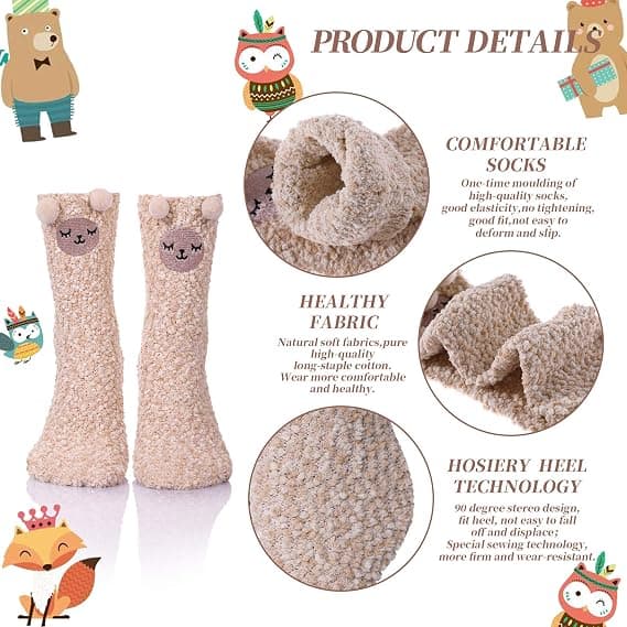 Bløde, søde og sjove dyre-design mikrofiber hjemmesko sokker - Cozy Fuzzy vintervarme sokker til kvinder