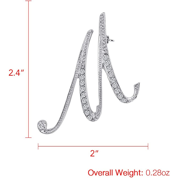 A-Z Initial Letters Brosch för kvinnor, Silverpläterad metall strass klar AAA+ kristall knappnålsbroscher (1 st)