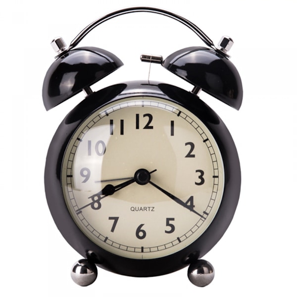 5\" Lysende Vækkeur Lydløs Kvarts Analog Retro Dobbelt Klokke med Høj Alarm og Natlys, Sort