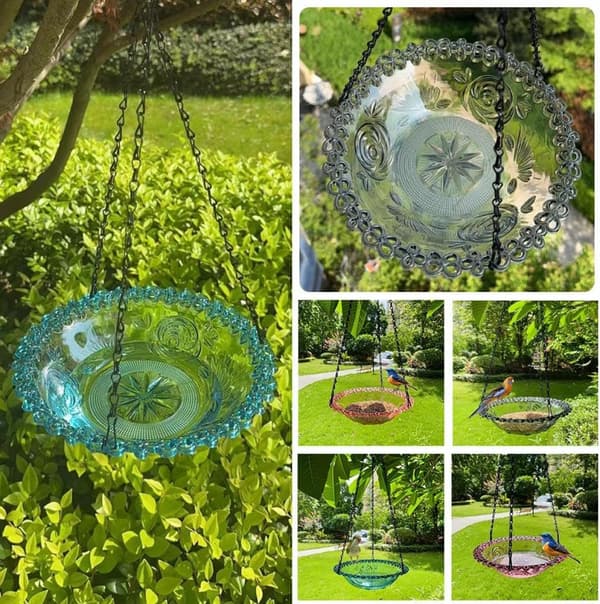Hængende Fuglebad & Foderbræt - Udendørs Dekorativ Skål til Terrasse, Baghave, Gave til Fugleelskere (grå) grey