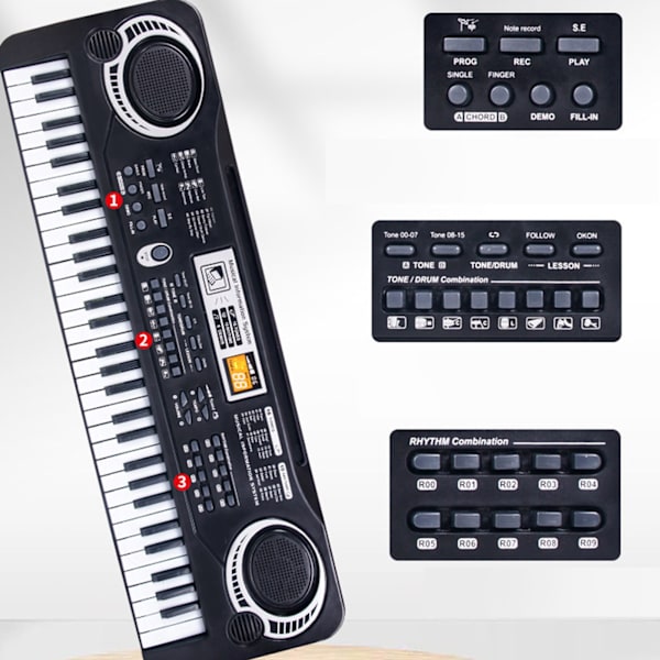 Barn Piano Keyboard 61 tangenter Multifunktionell Elektronisk Keyboard Learing Musikinstrument Leksak för Pojkar och Flickor med Strömkälla