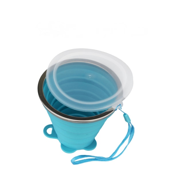 Hopfällbar reskopp i silikon - Hopfällbar campingmugg i silikon med lock - Expanderbar drickskoppset - Bärbar, graderad [9,2oz] (Blå)