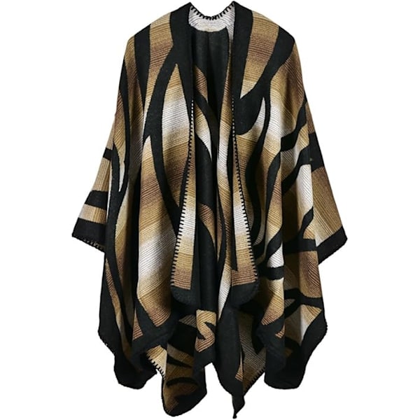 Dame Shawl Wraps Åben Front Rejse Poncho Kappe Varmt Oversized Plaid Trøjer Casual Cardigan Shawls til Efterår Vinter, Kaffe