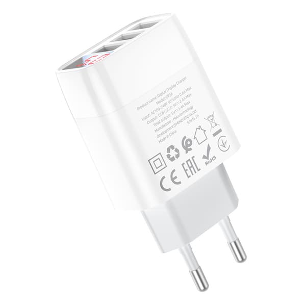 hoco. C93A trefas digital display laddare för Apple Android typ-c mobiltelefon tre USB-laddning