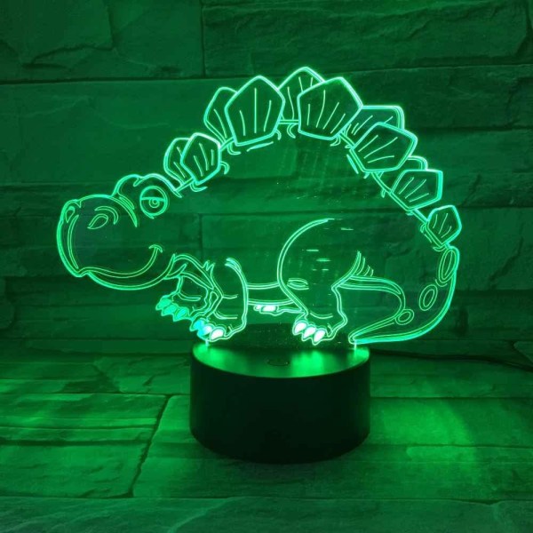 WJ 3D Illusion Nattlys Tegneserie Stegosaurus LED Nattlys Bordlamper Endre Farge Barn Soverom Spillrom Kontor Dekor Lampe