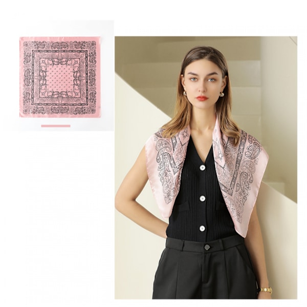 27,5 x 27,5 Kvadratisk Silkelignende Hår Sjal Hode Sove Wrap Sateng Hodeskjerf, Rosa-4