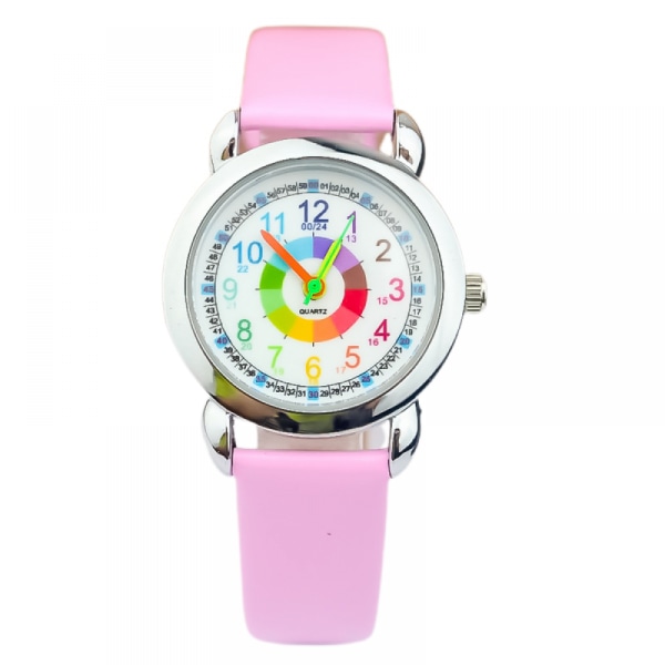 Digitala klockor för barn pojkar och flickor. Barns bälte watch färg ord färg cirkel kvarts watch. Lättläst och lättläst tid (rosa)