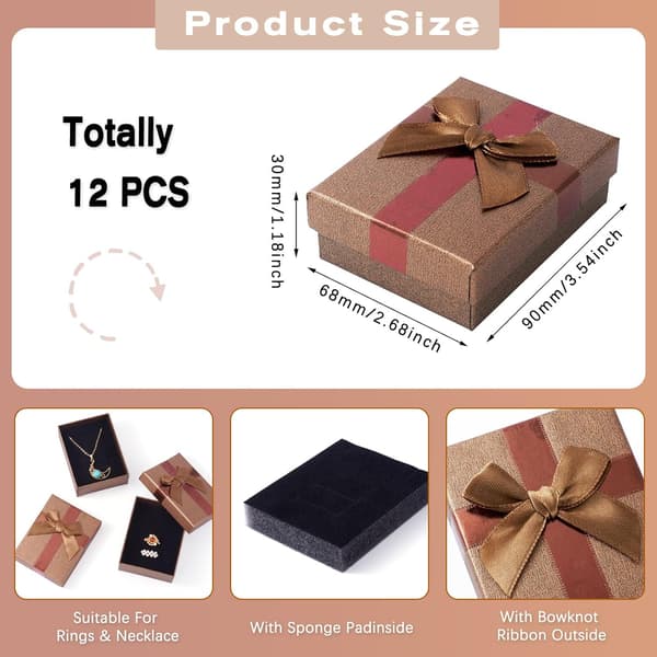 Presentförpackningsaskar, 12-pack rektangulära svampfyllda smyckesfodral för förvaring, juldekoration för alla hjärtans dag och bröllopsfester Camel 9*7*3