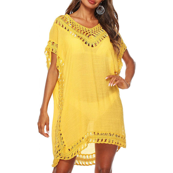 Wekity Badkläder Cover Ups för Kvinnor Virkad Strand Coverup Baddräkter för Storlek S-XL (Gul)