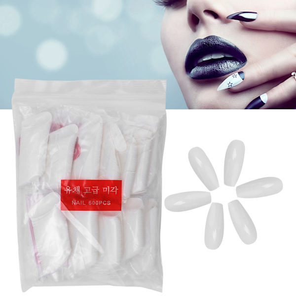 600 stk. Ballet Neglekunst Fuld Dækning Falske Negle Tips Manicure Kunstige Negle (Hvid)