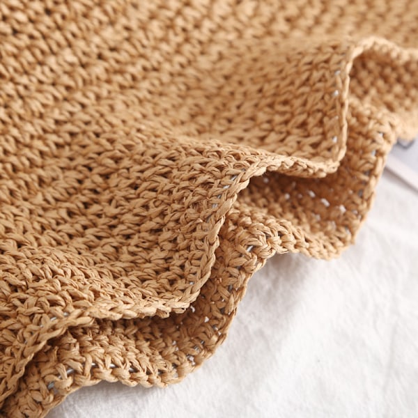 Dotpet Dame Mode Sommer Halm Hat Sol Hat Strand Cap De Vaje Foldbar（Beige）