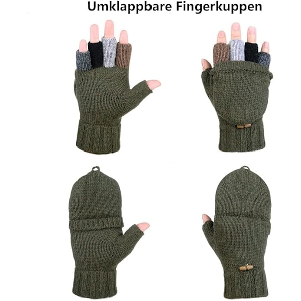 Vinterhandskar Fingerlösa Flip-Handskar Tjocka Stickade Kashmirhandskar Vantar Handskar För Vinter Utomhuspromenader Cykling Körhandskar