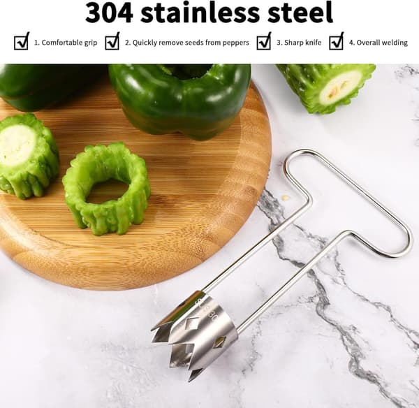 2 STK Paprikafrøfjerner, Oppgradert T-formet Frukt- og Grønnsaksfjerner i Rustfritt Stål, Multifunksjonell Tomat- og Eplefrøfjerner, 2pcs