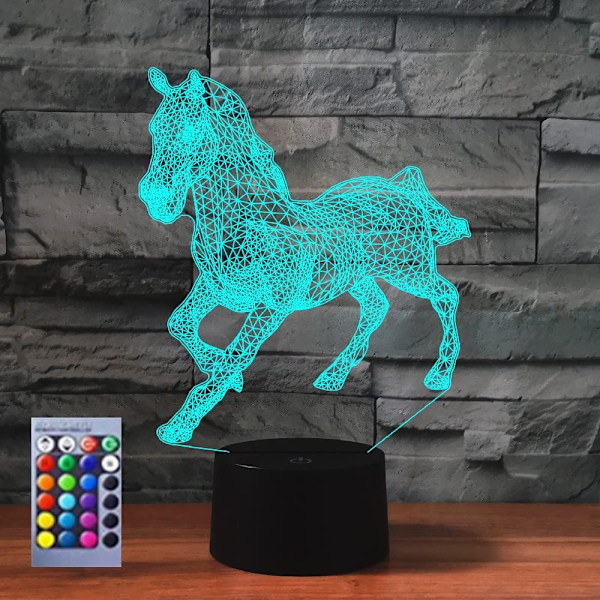 WJ 3D Hest Nattlys Bordlampe Optisk Illusjon Lamper 16 Fargeskiftende Lys LED Bordlampe Jul Hjem Kjærlighet Bursdag Barn Barn Dekor Leke Gave