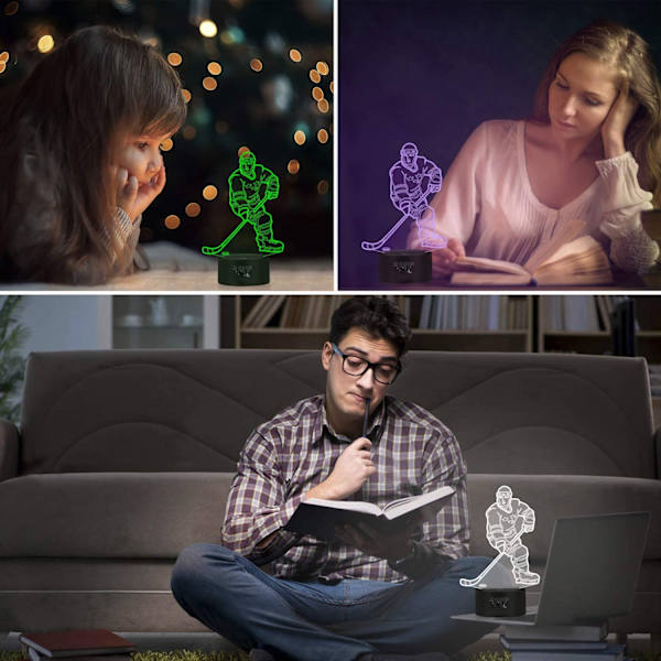 Hockey Natlampe til Børn, Led Lys 3D Optisk Illusion Lampe Soveværelse Dekoration Belysning Natlampe med Smart Touch 7 Farver, Cool G