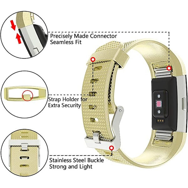 Älykello, rannekkeen vaihtohihna yhteensopiva Fitbit Charge 2:n, Classic ja Special -mallien kanssa, säädettävät urheilurannekkeet (Metal-Gold-L)