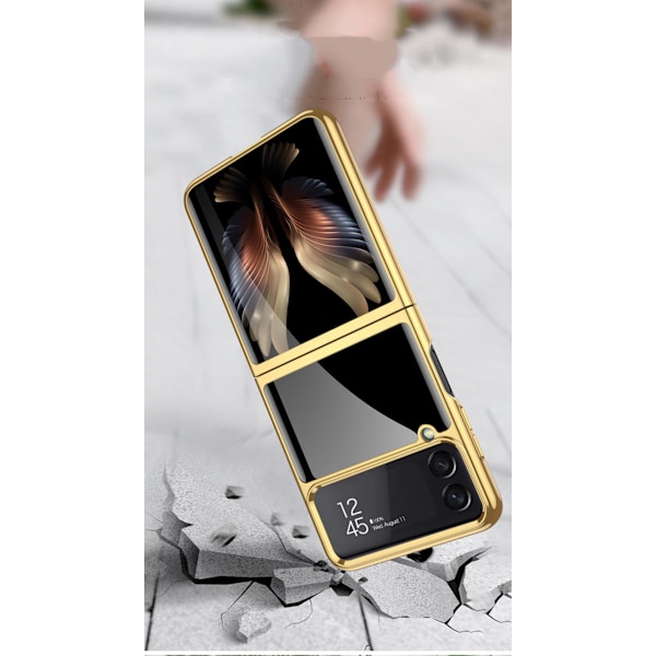 For Samsung Z Flip 4 Etui, Ultratynn Herdet Glass Telefon Etui Beskyttende Deksel Mote Elektroplettert PC Bakdeksel