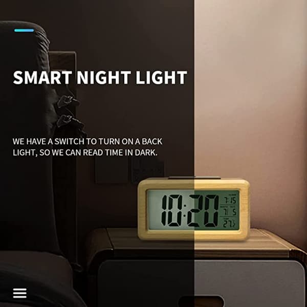 Trä LCD Digital Väckarklocka Med Intelligent Sensor Nattljus, Temperaturdetektering, Nap-funktion, Sovrum Och Bordsur