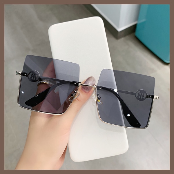 New metal glasses large frame women's sunshade sunglasses, square retro plain sunglasses