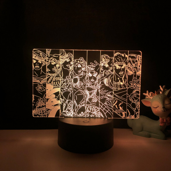 3D Illusionslampa Anime JoJos bisarra äventyrsnattlampa med fjärrkontroll för dekorativt sovrum - Mönster B（Svart säte）