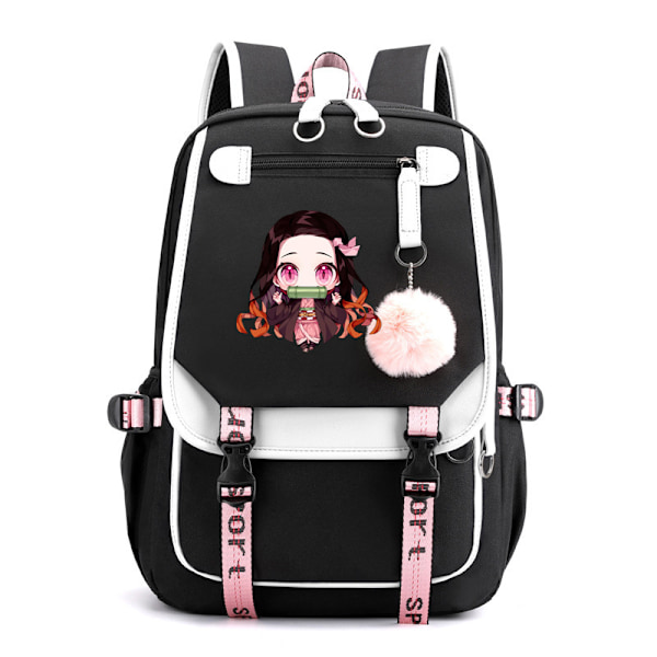 1pc Demon Slayer Anime Hero Prints Nylon Ryggsäck, Stor Kapacitet Flerfunktionell Ryggsäck För Skola, Arbete, Vandring, Shopping, Resor Och Camping Black white