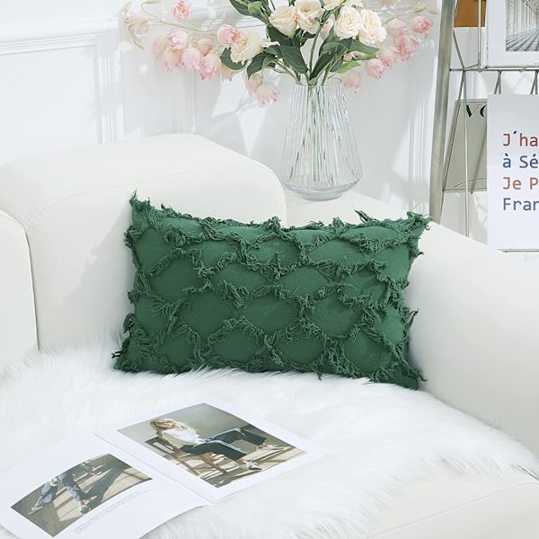 Forest Green Dekorativa Kuddfodral 12 x 20 Tum Pack med 2 Boho Dekorationskuddfodral för Soffa och Säng, 100 % Bomull