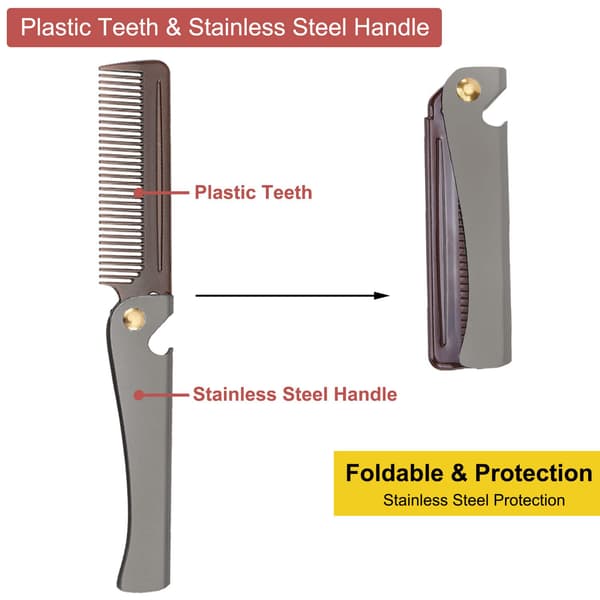 Foldbar Kam i Rustfrit Stål, Lommekam til Mænd og Kvinder, Sort Black Small (Pack of 1)