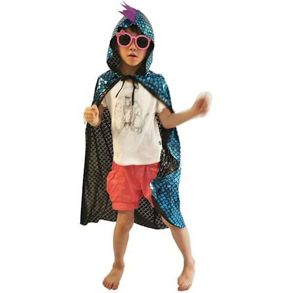 Dinosaur Kostumer Grøn Drage Kappe Halloween Klæd Ud Tøj 3-8 År Gammel Hooded Blue Cloak