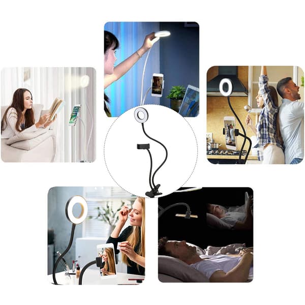 LED-ringlampe for direktesending, dobbel fargetemperatur, USB-fylllys med klips